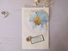 画像1: フランスアンティーク Ste-Catherine ボネ ポストカード 水色 (1)