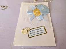 画像3: フランスアンティーク Ste-Catherine ボネ ポストカード 水色 (3)