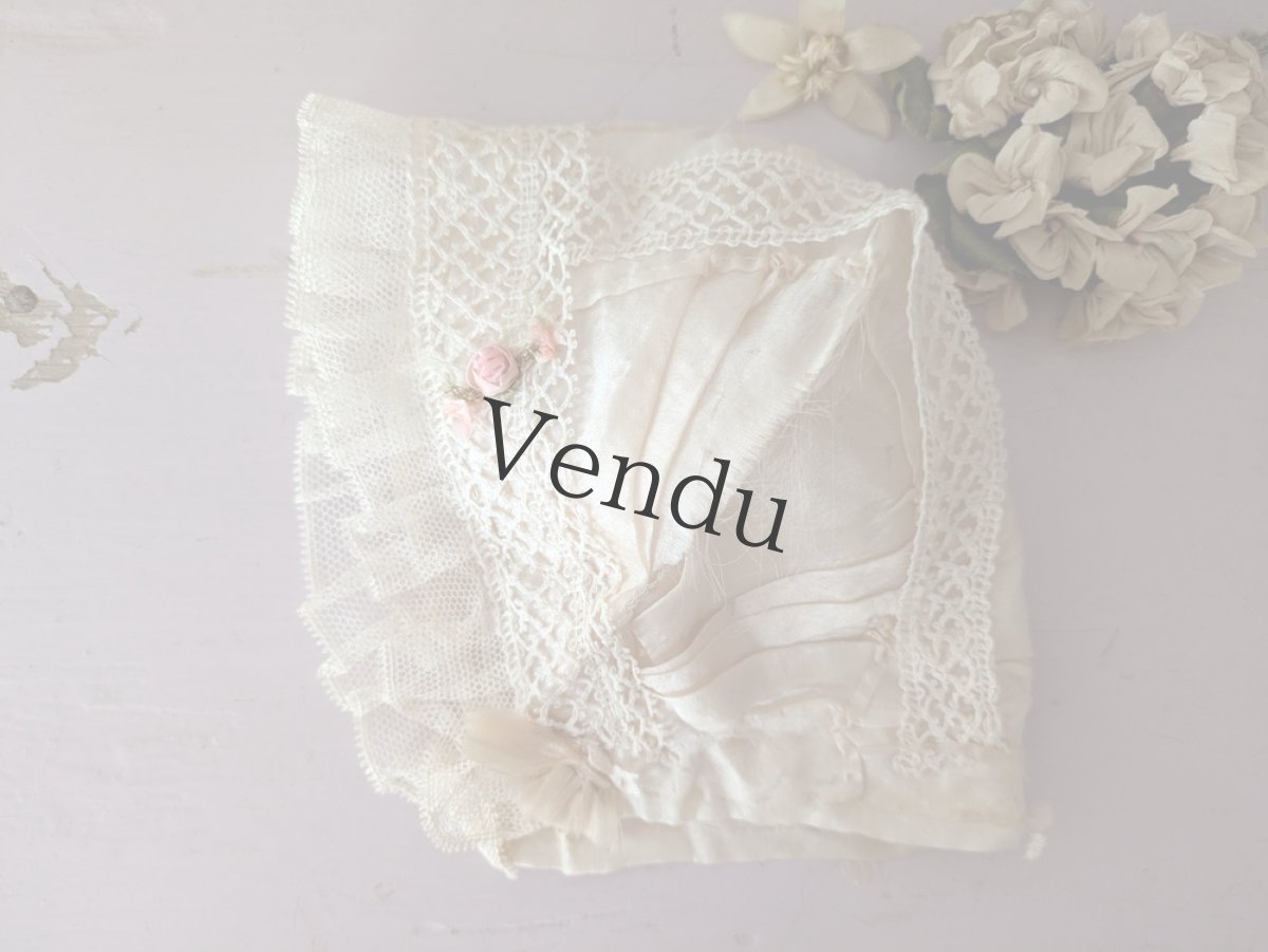 画像1: フランス 1900年前後 シルクとレースの小さなボネ (1)