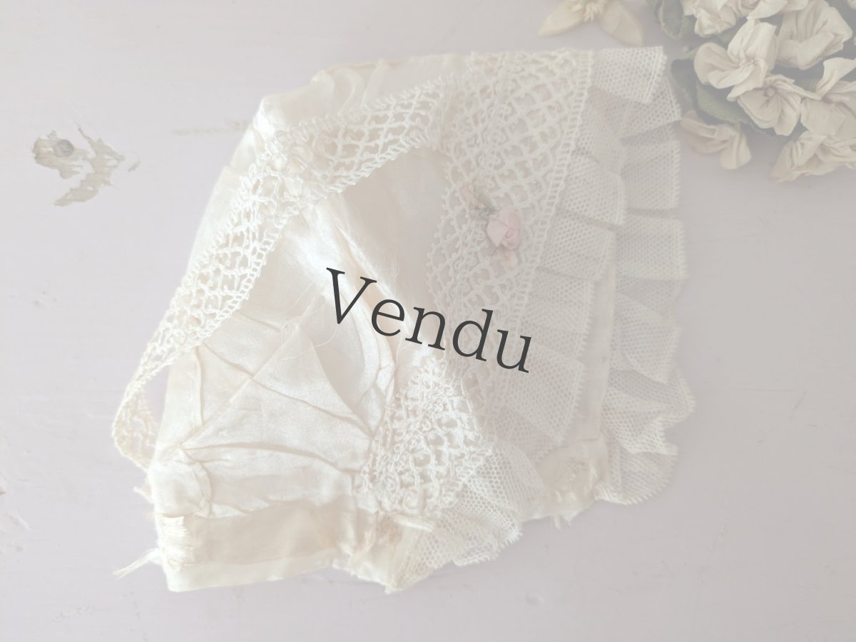 画像4: フランス 1900年前後 シルクとレースの小さなボネ (4)