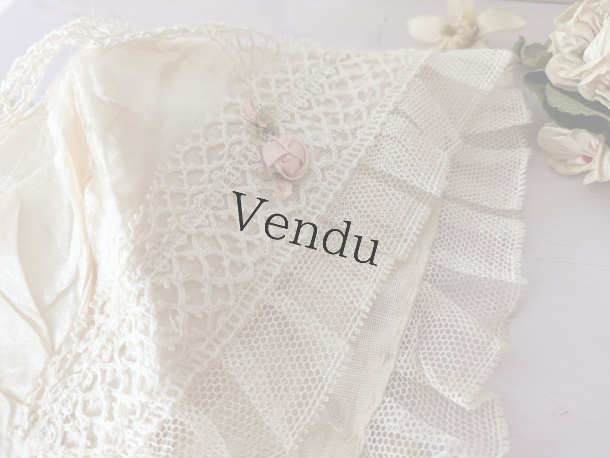 画像5: フランス 1900年前後 シルクとレースの小さなボネ (5)