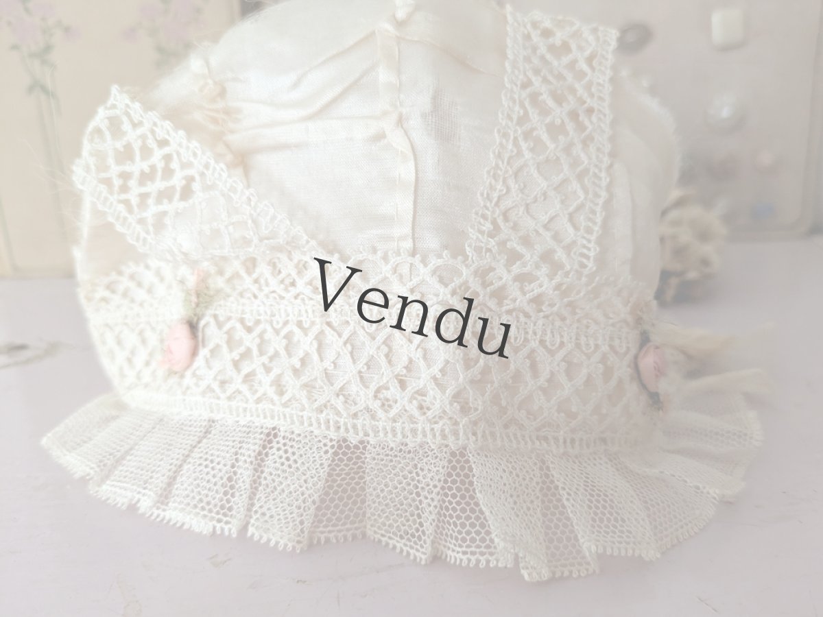 画像3: フランス 1900年前後 シルクとレースの小さなボネ (3)