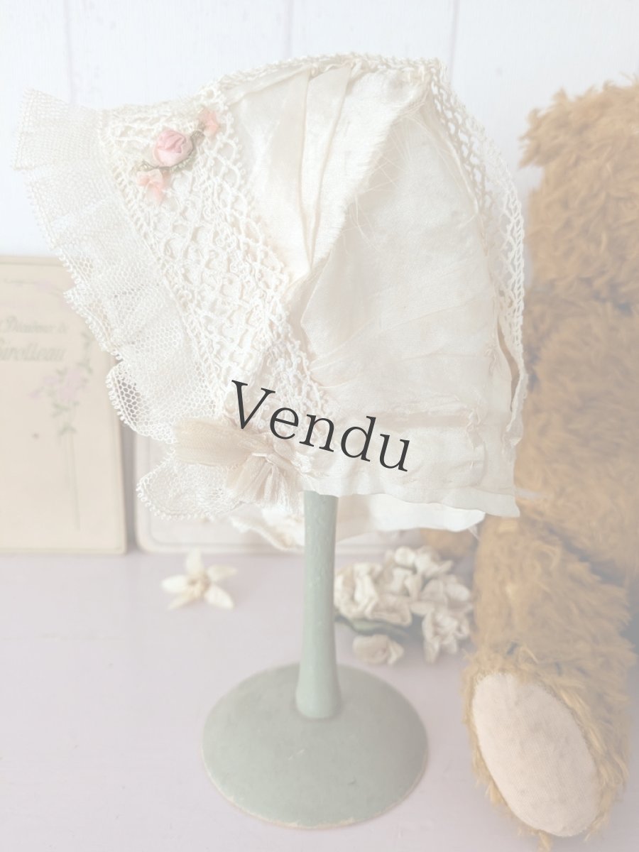 画像6: フランス 1900年前後 シルクとレースの小さなボネ (6)