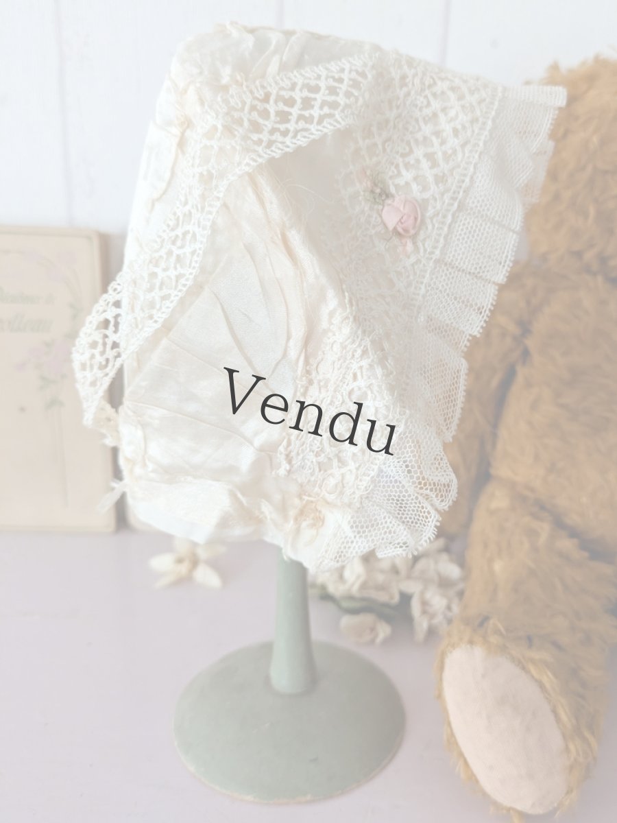 画像7: フランス 1900年前後 シルクとレースの小さなボネ (7)