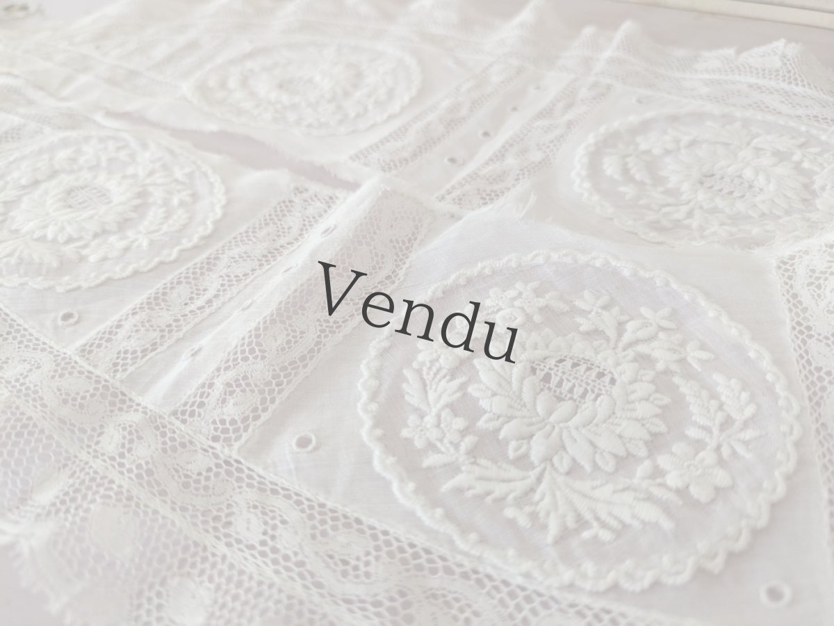 画像3: フランスアンティーク　白糸刺繍とヴァランシエンヌレースのはぎれパーツ (3)