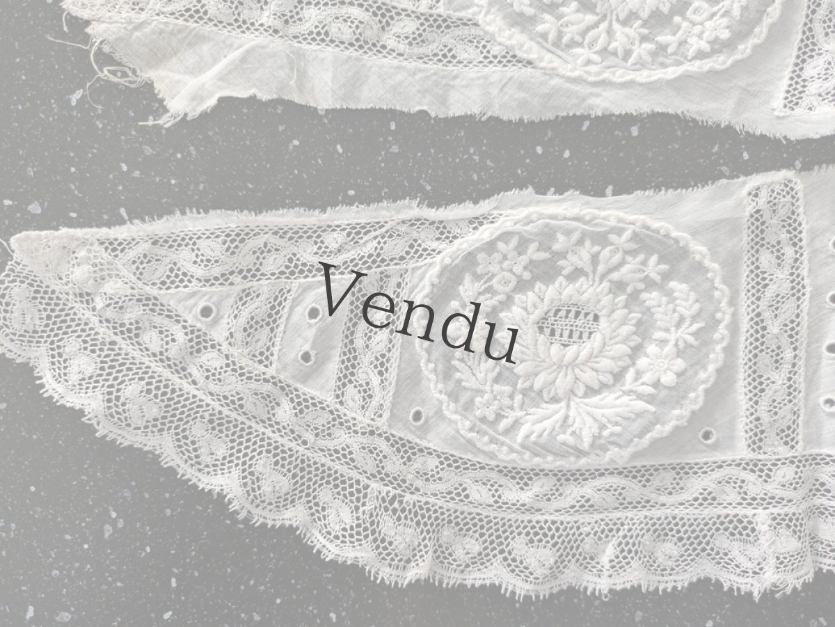 画像6: フランスアンティーク　白糸刺繍とヴァランシエンヌレースのはぎれパーツ (6)