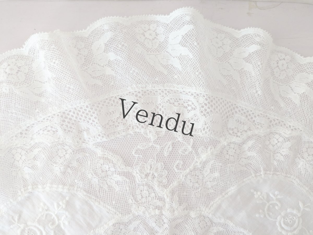 画像5: フランスアンティーク　ノルマンディレースのドイリー 45×42cm (5)