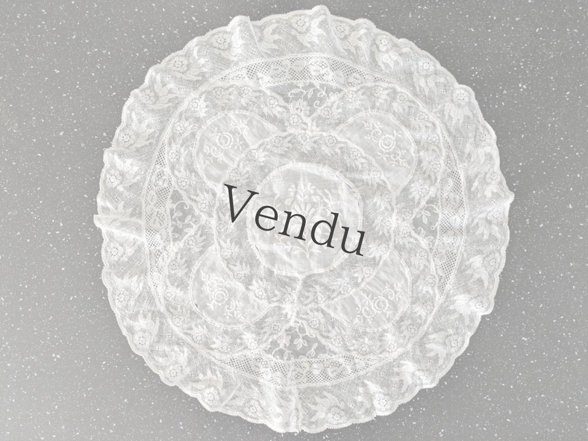 画像6: フランスアンティーク　ノルマンディレースのドイリー 45×42cm (6)