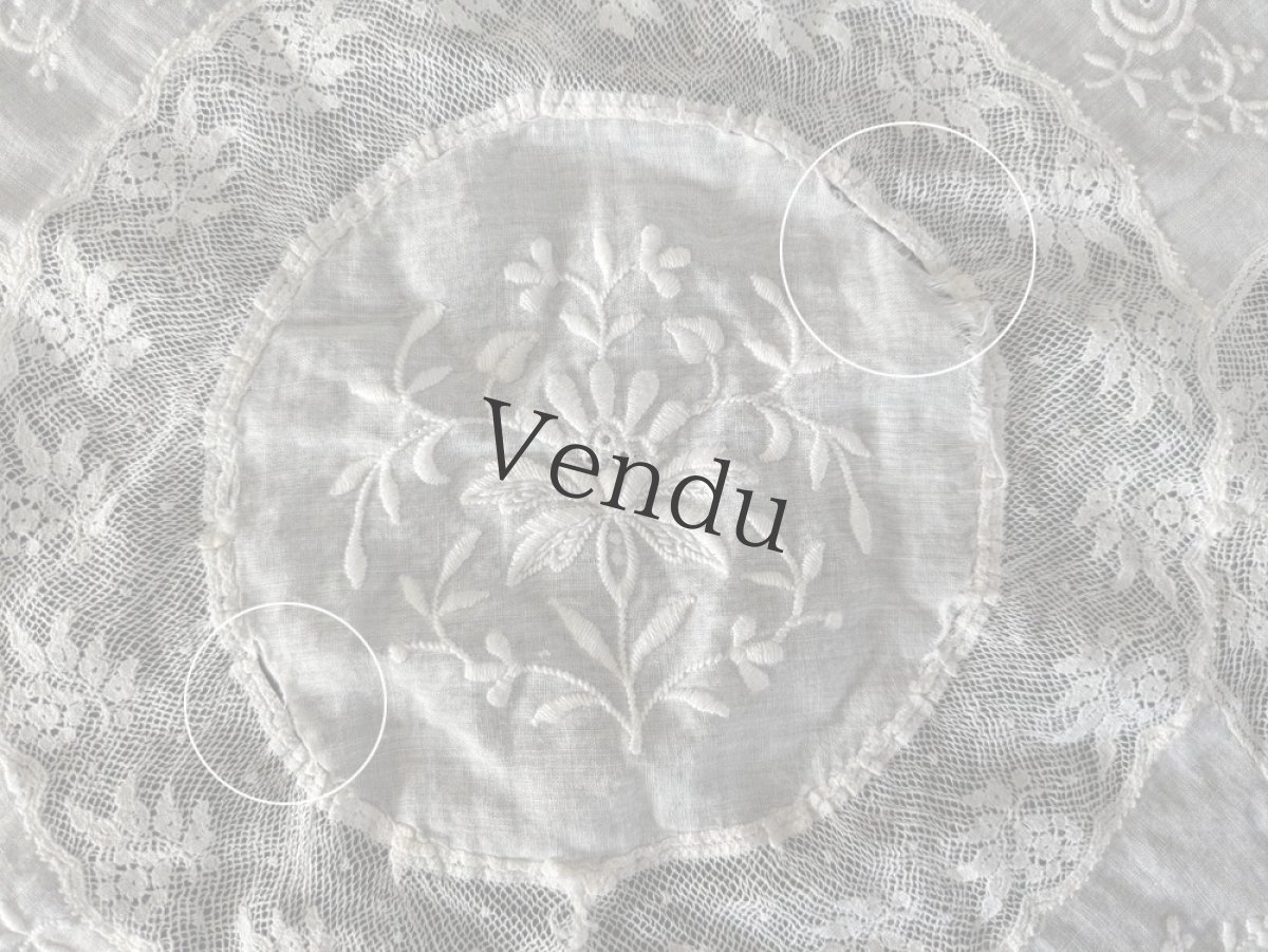 画像7: フランスアンティーク　ノルマンディレースのドイリー 45×42cm (7)