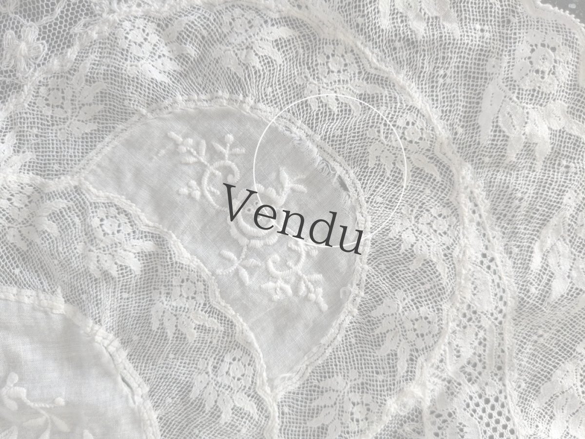 画像8: フランスアンティーク　ノルマンディレースのドイリー 45×42cm (8)