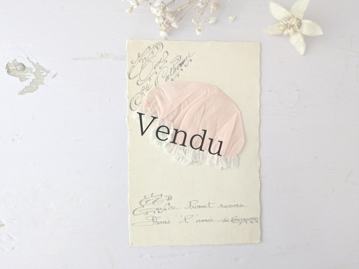 画像1: フランスアンティーク Ste-Catherine ボネ ポストカード ピンク (1)