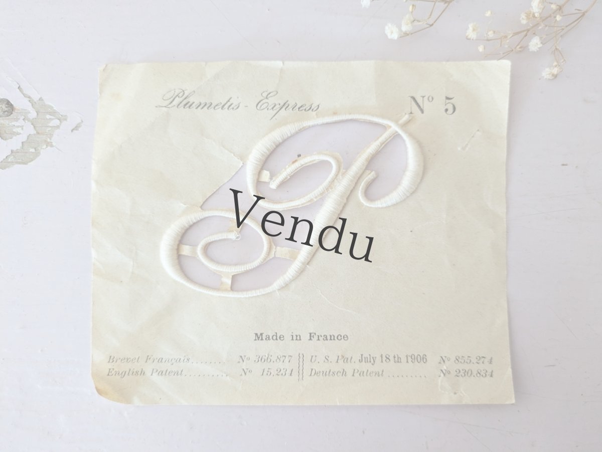 画像1: フランスアンティーク　Plumetis-Express 刺繍イニシャルシート "P" No.5 (1)