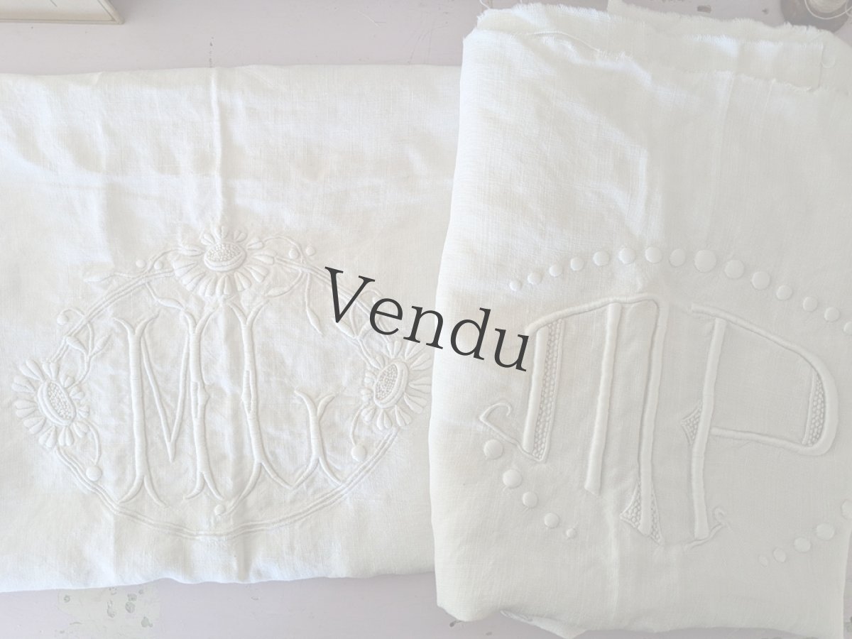 画像7: フランスアンティーク　イニシャルモノグラムML刺繍 大判はぎれ (7)