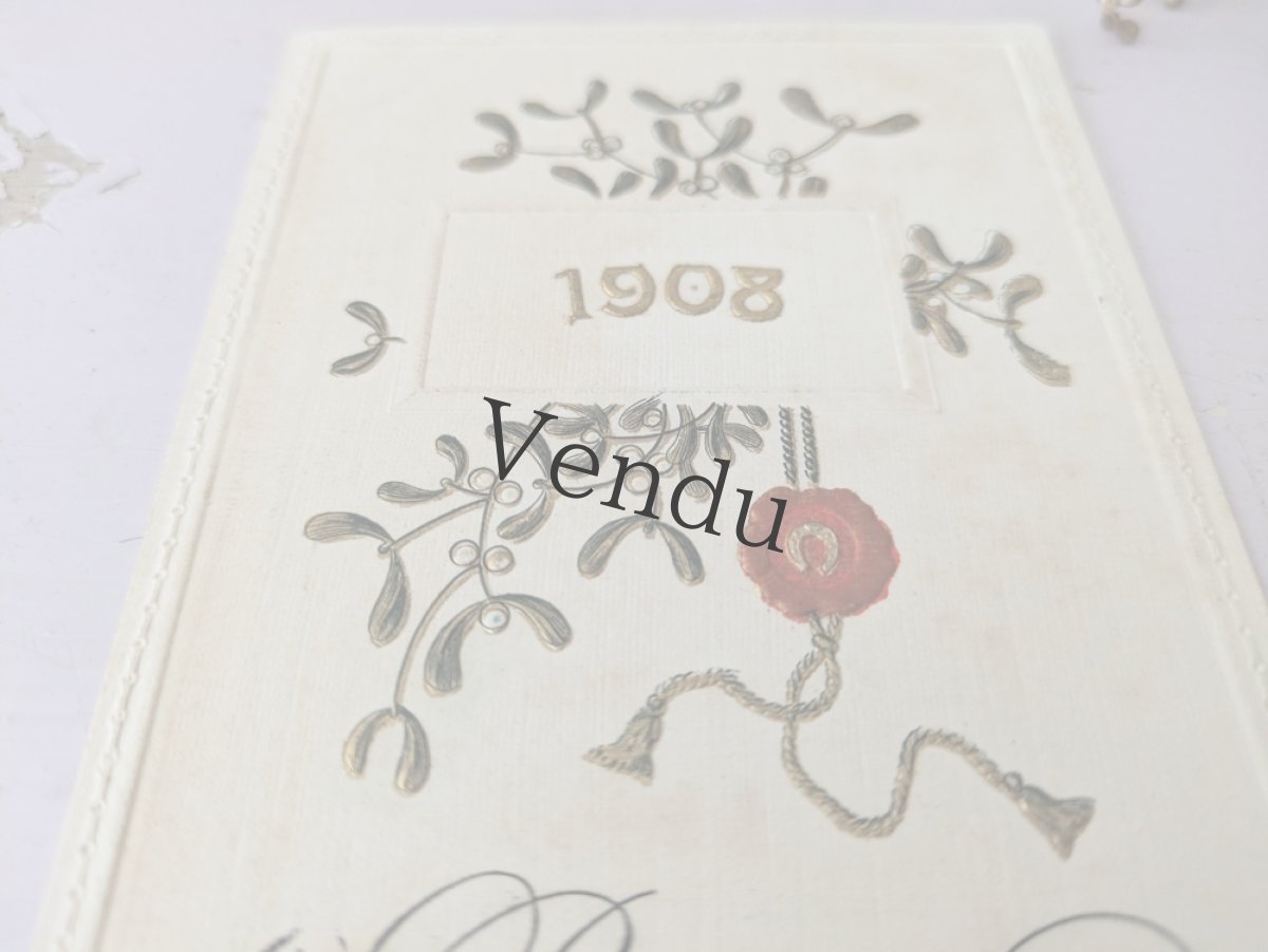 画像3: フランス 1908年 Bonne Année 切手つきポストカード ヤドリギ (3)