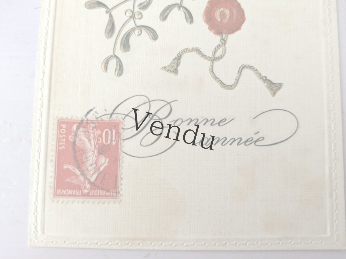 画像4: フランス 1908年 Bonne Année 切手つきポストカード ヤドリギ (4)