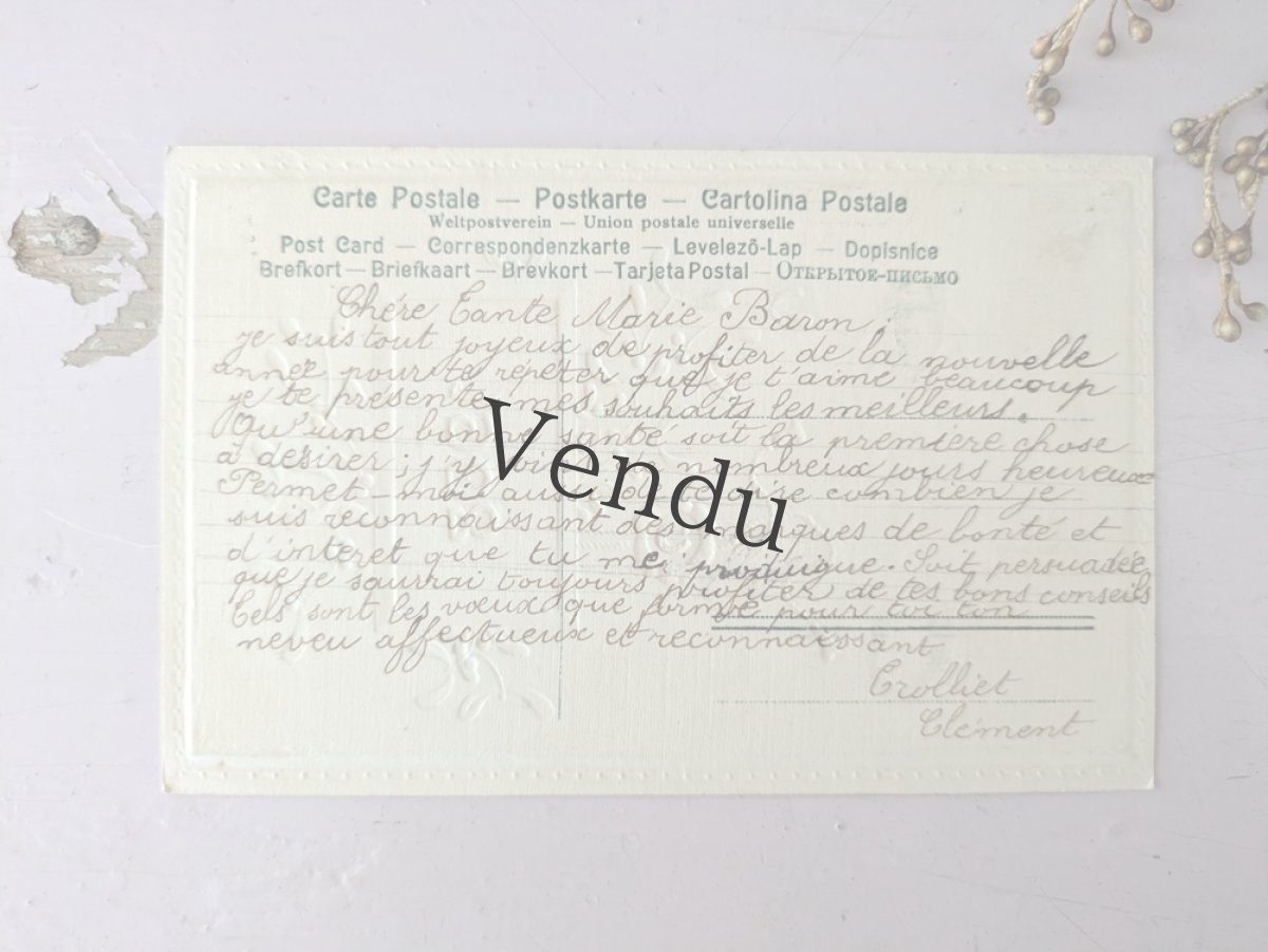 画像5: フランス 1908年 Bonne Année 切手つきポストカード ヤドリギ (5)