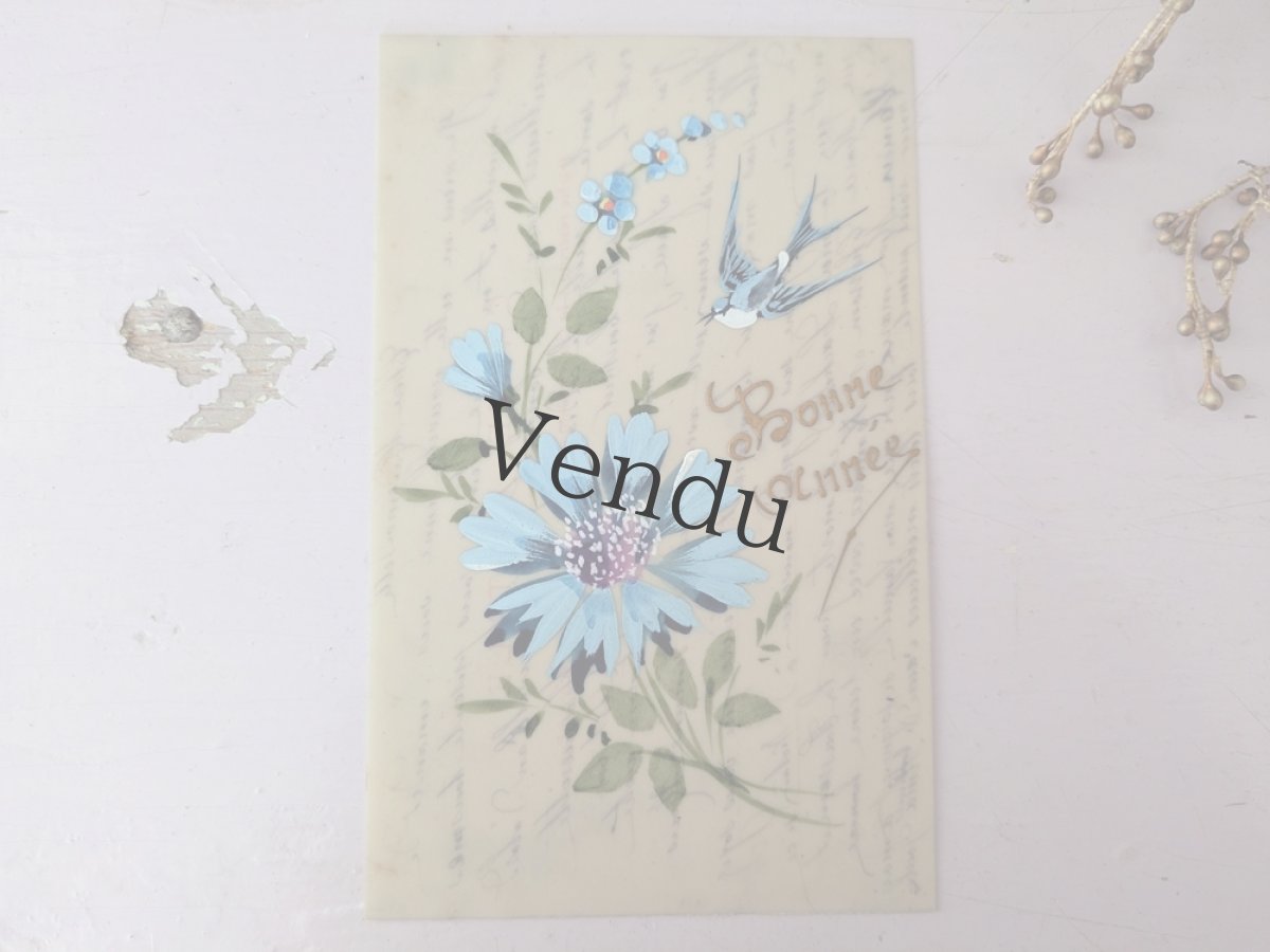 画像1: フランス 1900-1920年 Bonne Année ポストカード セルロイド手描き (1)