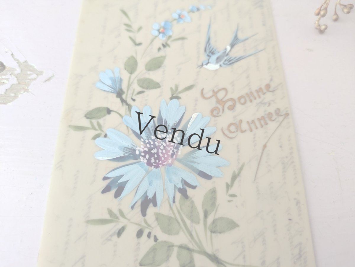 画像2: フランス 1900-1920年 Bonne Année ポストカード セルロイド手描き (2)