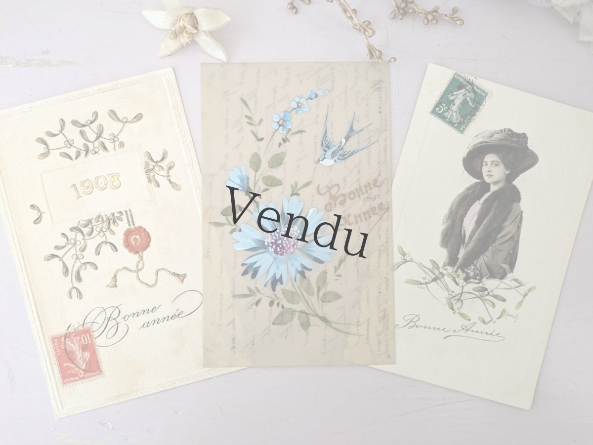画像6: フランス 1908年 Bonne Année 切手つきポストカード ヤドリギ (6)