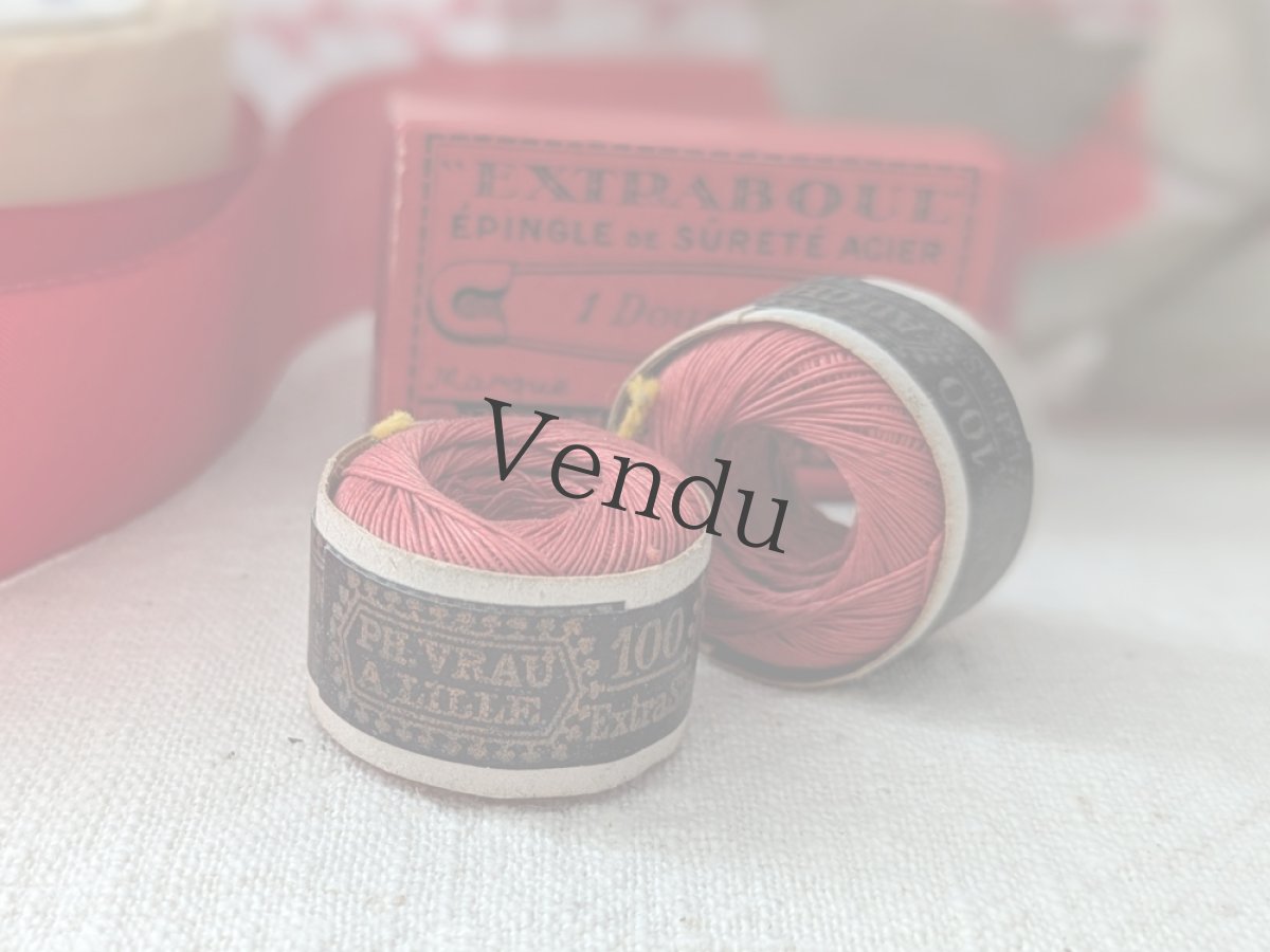 画像3: フランス 1900-1930年 小さな糸玉 リネン 赤 100 AU CHINOIS (3)