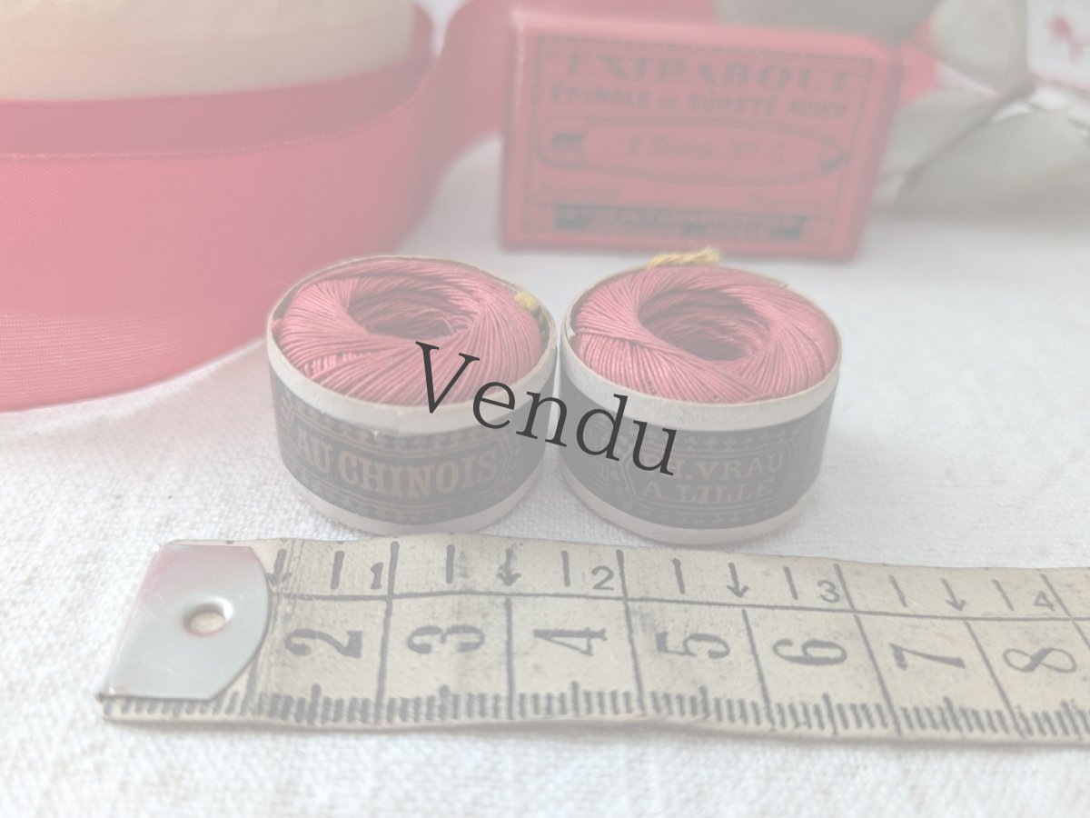 画像6: フランス 1900-1930年 小さな糸玉 リネン 赤 100 AU CHINOIS (6)