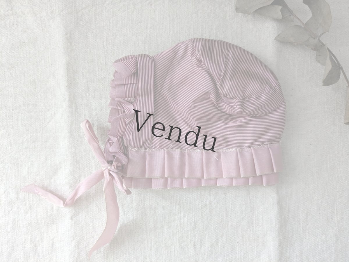 画像1: フランス 19世紀後半 ピンストライプ地の小さなボネ  (1)