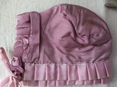 画像2: フランス 19世紀後半 ピンストライプ地の小さなボネ  (2)