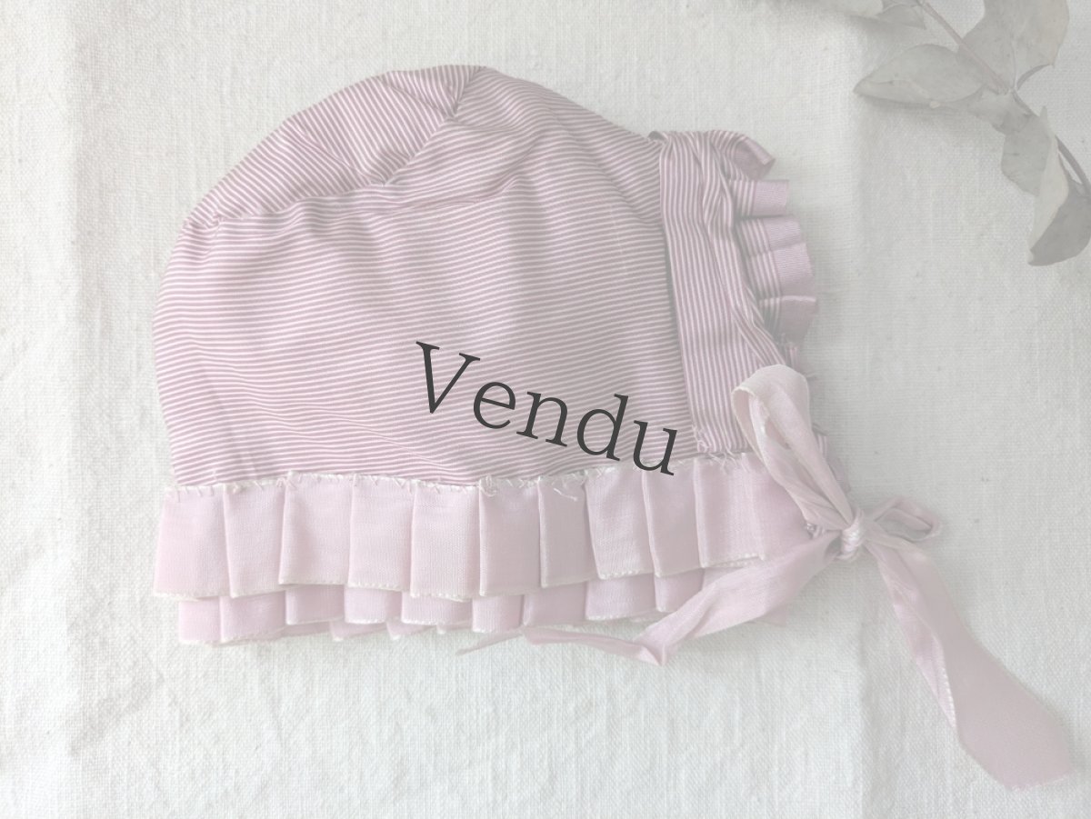 画像3: フランス 19世紀後半 ピンストライプ地の小さなボネ  (3)