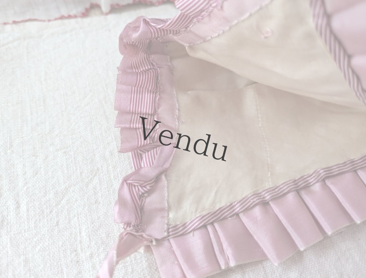 画像4: フランス 19世紀後半 ピンストライプ地の小さなボネ  (4)