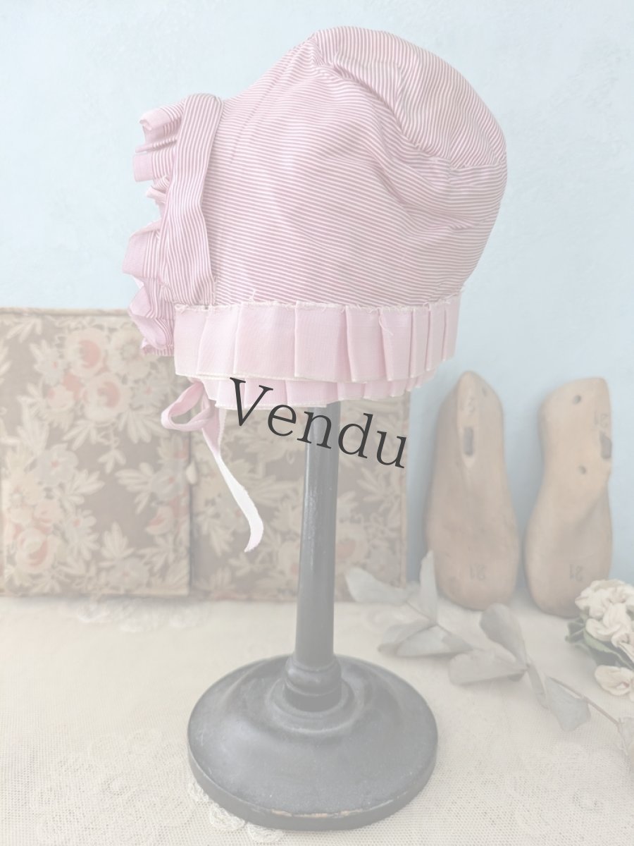 画像5: フランス 19世紀後半 ピンストライプ地の小さなボネ  (5)