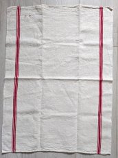 画像4: フランスアンティーク 赤いラインとイニシャル刺繍のリネントーション (4)