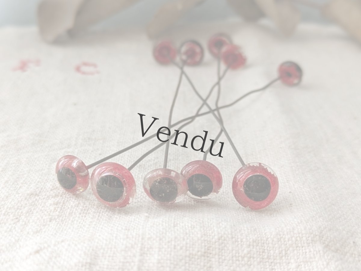 画像1: フランス 1930-50年頃 グラスアイ 5本セット／赤10mm (1)