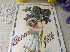 画像2: フランス 1905年 切手つきポストカード スミレと少女 Bonne fête (2)