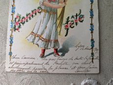 画像3: フランス 1905年 切手つきポストカード スミレと少女 Bonne fête (3)
