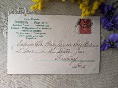 画像4: フランス 1905年 切手つきポストカード スミレと少女 Bonne fête (4)