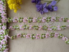 画像1: フランスヴィンテージ　ロココリボン　ピンク×グリーン 100cm〜 (1)