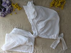 画像1: フランスアンティーク コットンローン地のボネ  (1)
