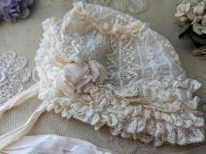 画像3: フランス 1900年前後 レースとシルクリボンの小さなボネ (3)