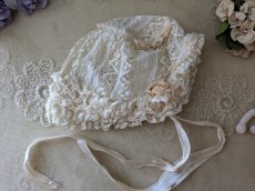 画像4: フランス 1900年前後 レースとシルクリボンの小さなボネ (4)