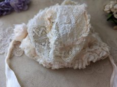 画像5: フランス 1900年前後 レースとシルクリボンの小さなボネ (5)
