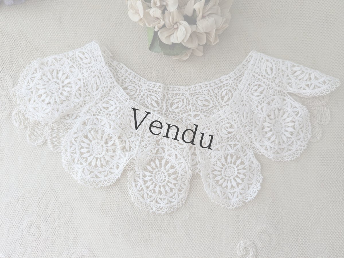 画像1: フランスヴィンテージ レースの小さなつけ襟 (1)