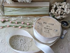 画像5: フランス 1900年前後 ばらのロココリボン ピンク×モスグリーン 32cm (5)