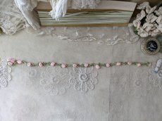 画像4: フランス 1900年前後 ばらのロココリボン ピンク×モスグリーン 32cm (4)
