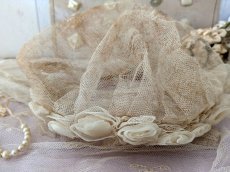 画像3: フランス 1900年前後 布花の花冠風ボネ マリアージュ (3)