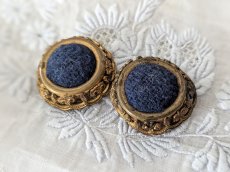 画像2: フランス 1900年前後  布張りメタルボタン 2個セット (2)