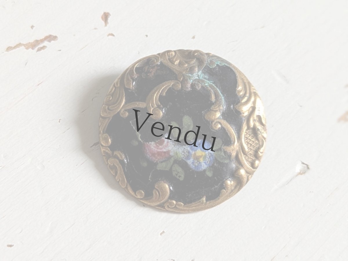 画像4: フランス1900年前後　エマイユボタン ノアールローズ 27mm (4)