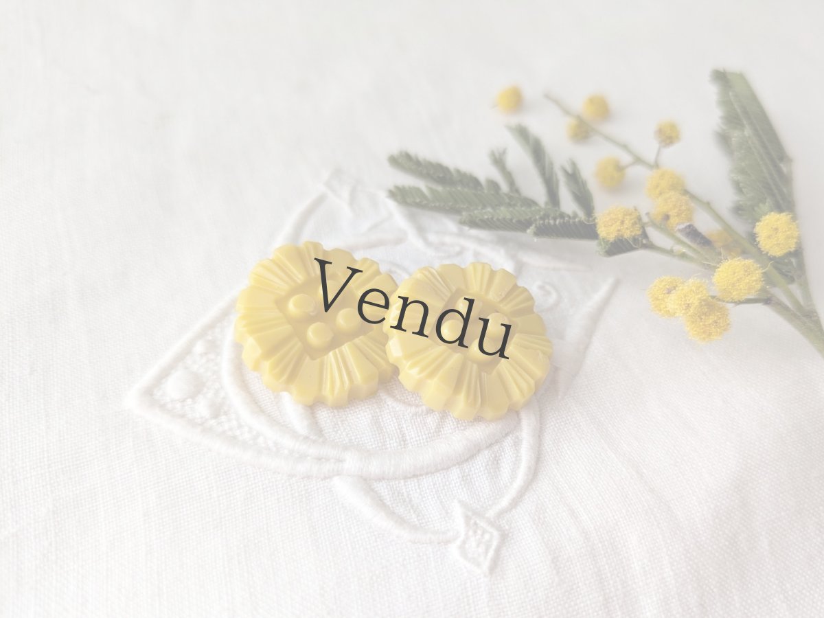 画像2: フランスヴィンテージ お花ボタン 黄色 21mm 2個セット (2)