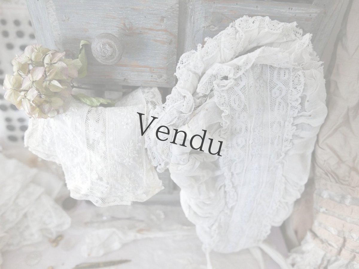 画像8: フランスアンティーク　白糸刺繍のくしゅくしゅボネ (8)