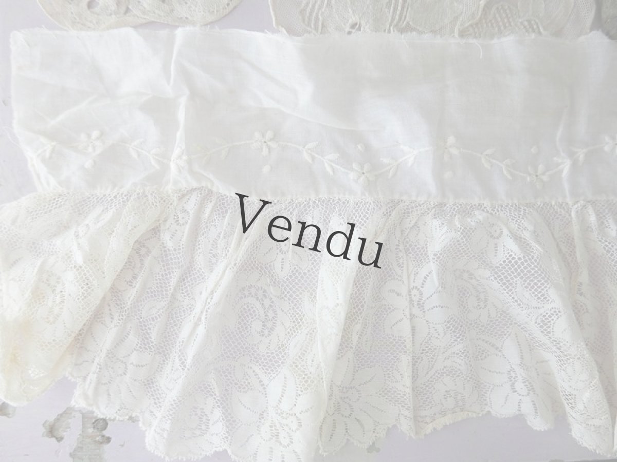 画像3: フランスアンティーク　ペチコートの裾　刺繍とヴァレンシエンヌ幅広レース 112cm (3)