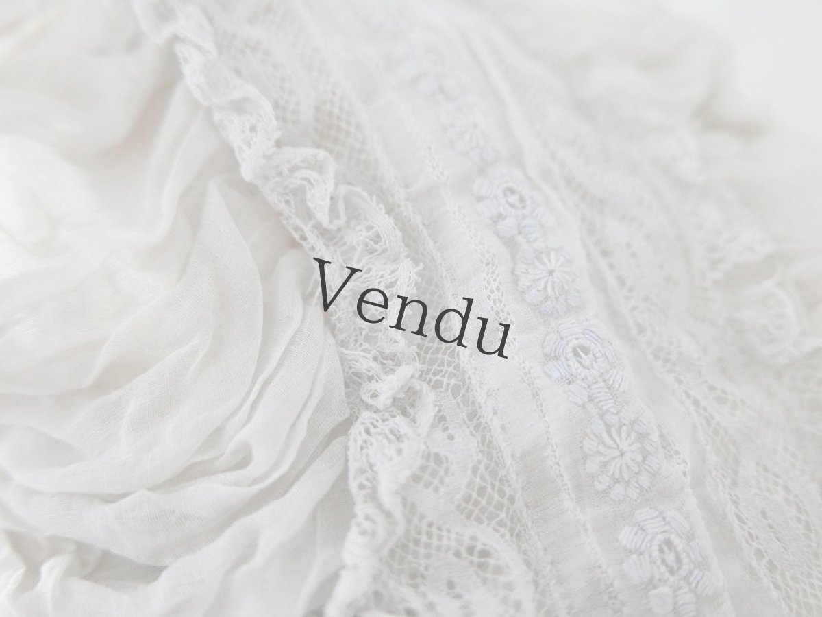 画像3: フランスアンティーク　白糸刺繍のくしゅくしゅボネ (3)